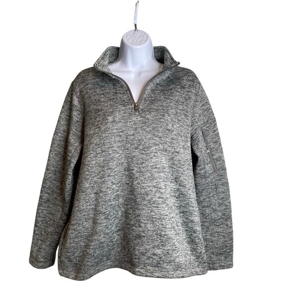 Lands End Womens Gray Fleece Quarter Zip Pullover Jacket Size L Oversized Layers - Picture 1 of 12